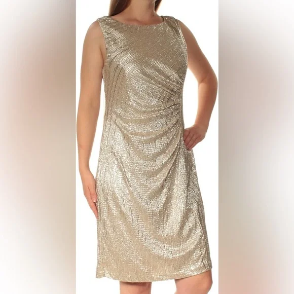 Calvin Klein Shimmering Metallic Gold Sleeveless Sheath Dress, Plus Size 16, 16W - Picture 1 of 14